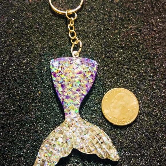Purple & Silver Glitter Mermaid Tail Keychain - Picture 2 of 2